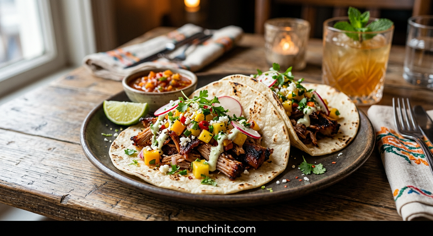 Caribbean Crispy Pork Carnitas Tacos with Pineapple Salsa