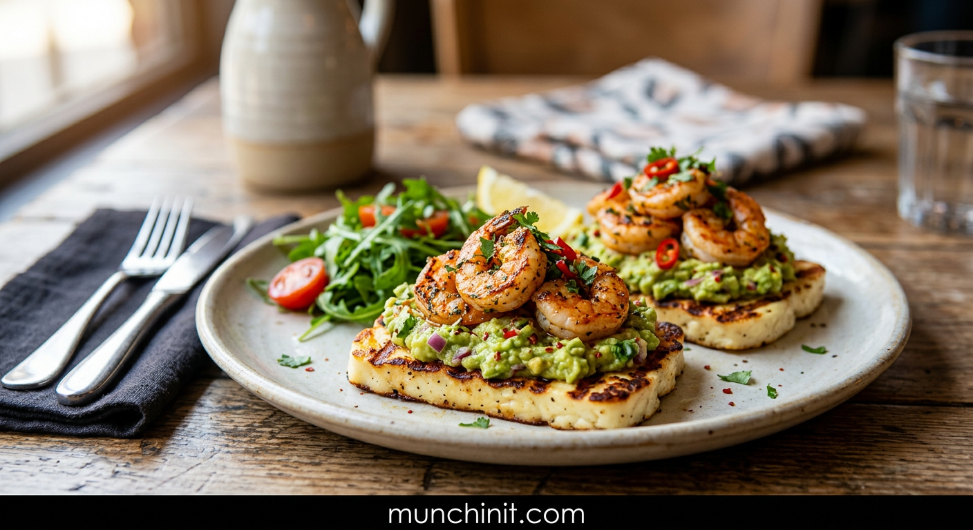 Paleo Prawn & Halloumi "Toast" with Avocado