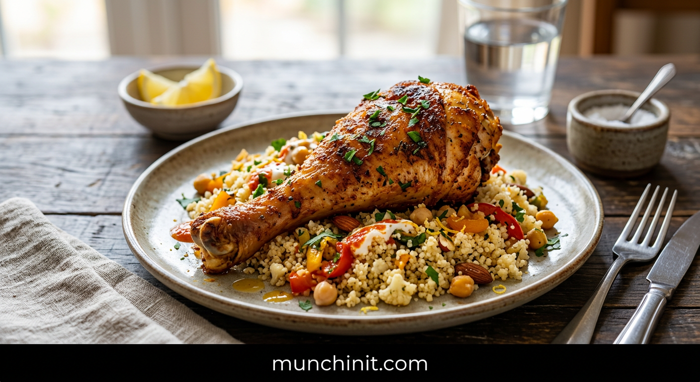 Air-Fried Moroccan Spiced Turkey Drumstick with Cauliflower 'Couscous'