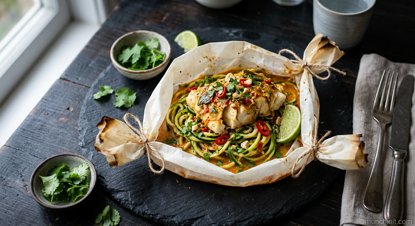 Keto Red Thai White Fish & Courgette Noodles Parcels