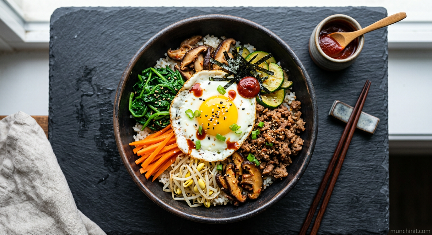 Quick Bibimbap Bowl with Ground Pork & Spinach