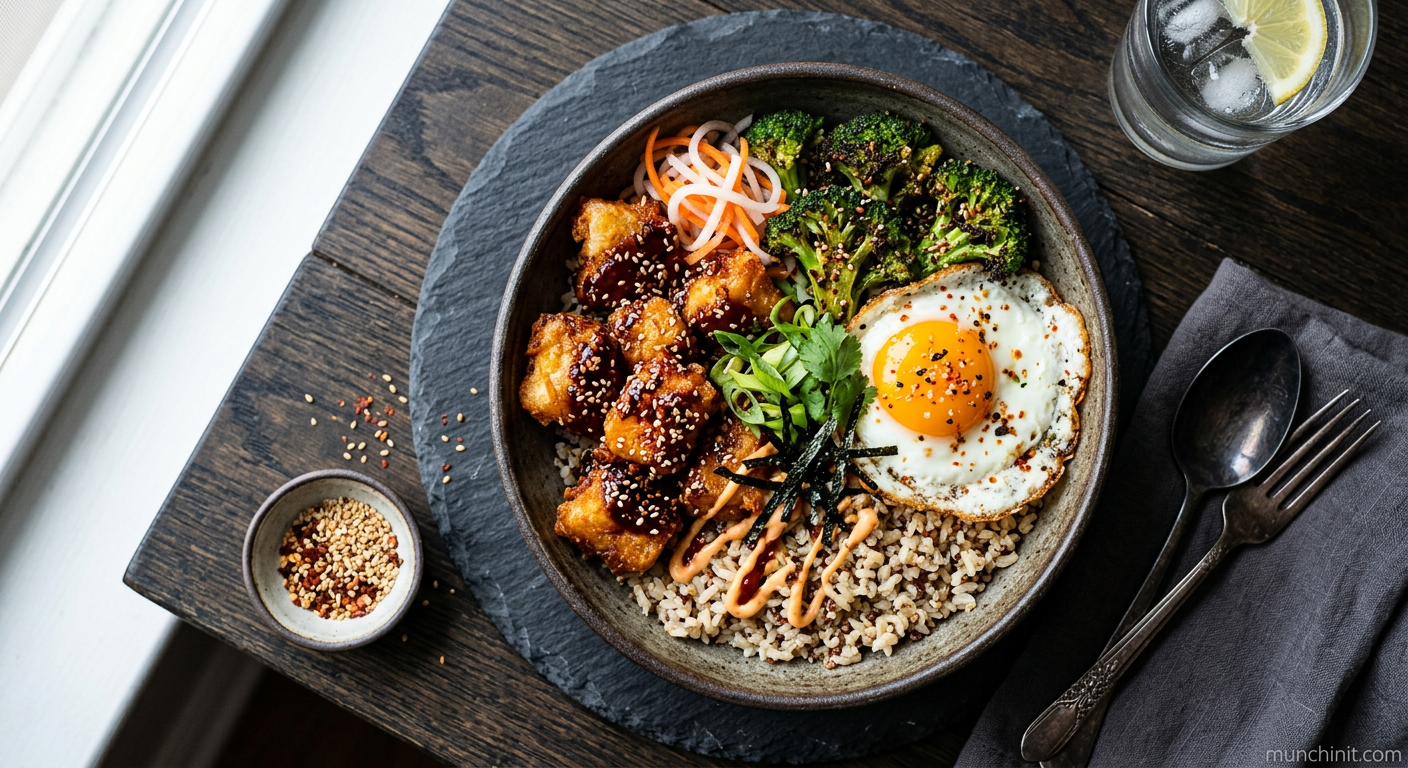 Crispy Korean Spiced White Fish & Broccoli Breakfast Bowl