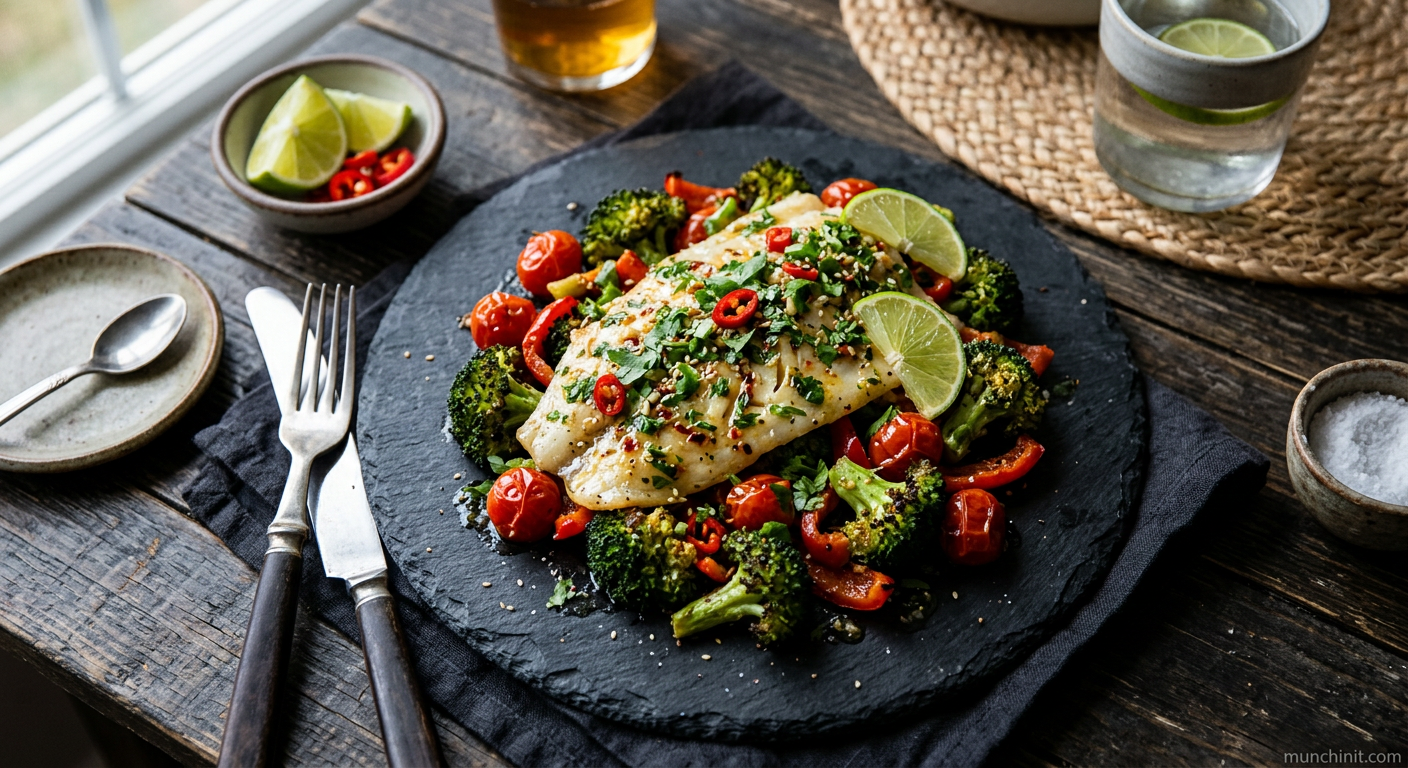 Thai-Inspired Baked Haddock with Garlic-Lime Butter & Roasted Broccoli
