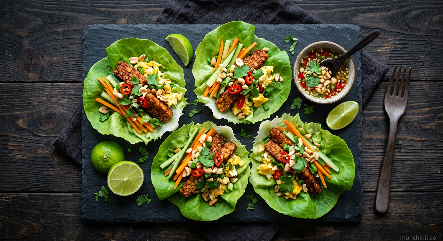 Crispy Thai-Style Tempeh & Egg Lettuce Wraps