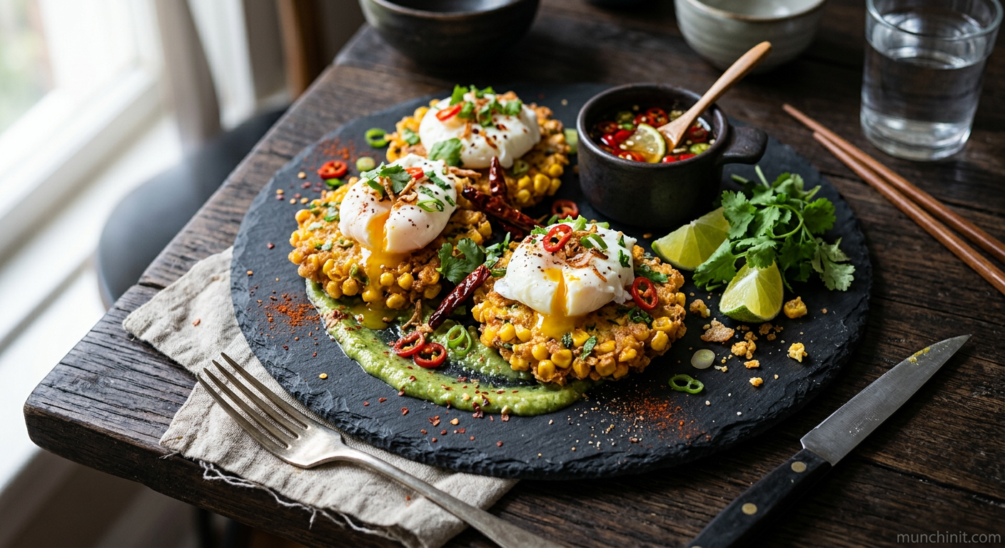Crispy Thai Corn Fritters with Poached Eggs