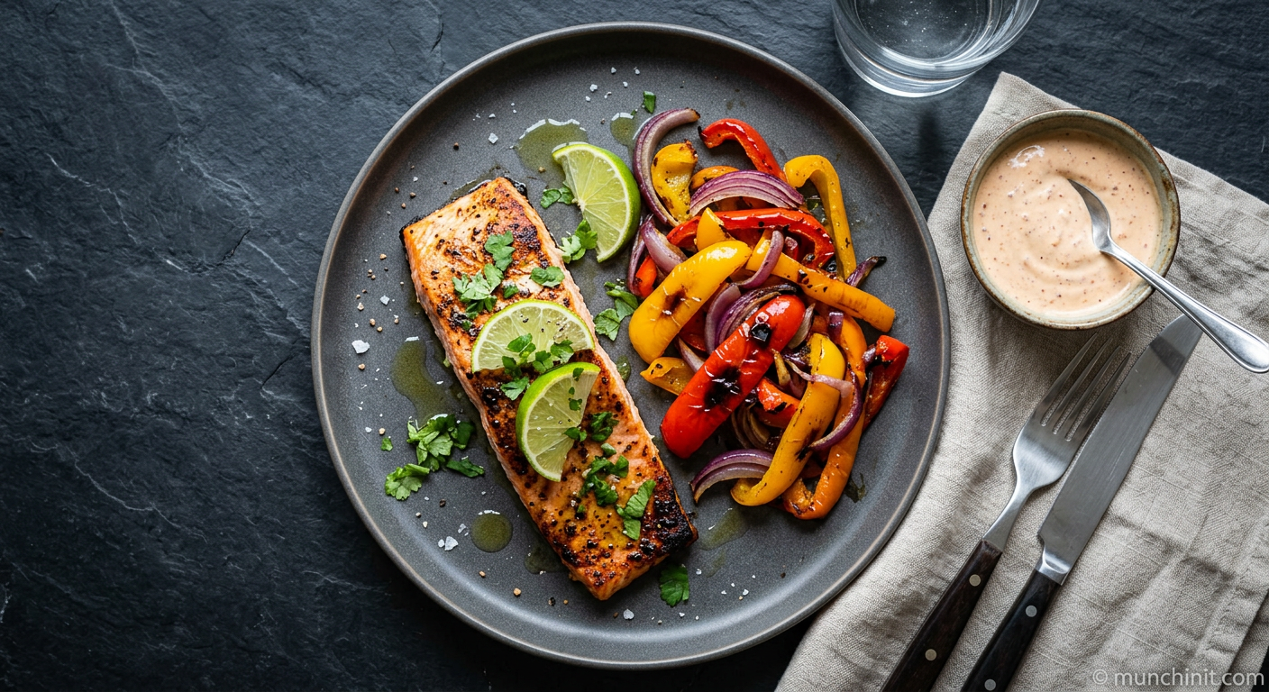 Caribbean Keto Air-Fried Chipotle-Lime Salmon with Roasted Bell Peppers