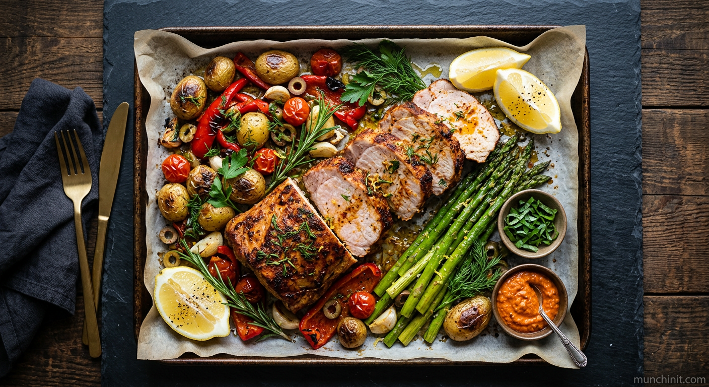A Popular Dish: Spanish Sheet Pan Pork & Asparagus with Lemon & Herbs