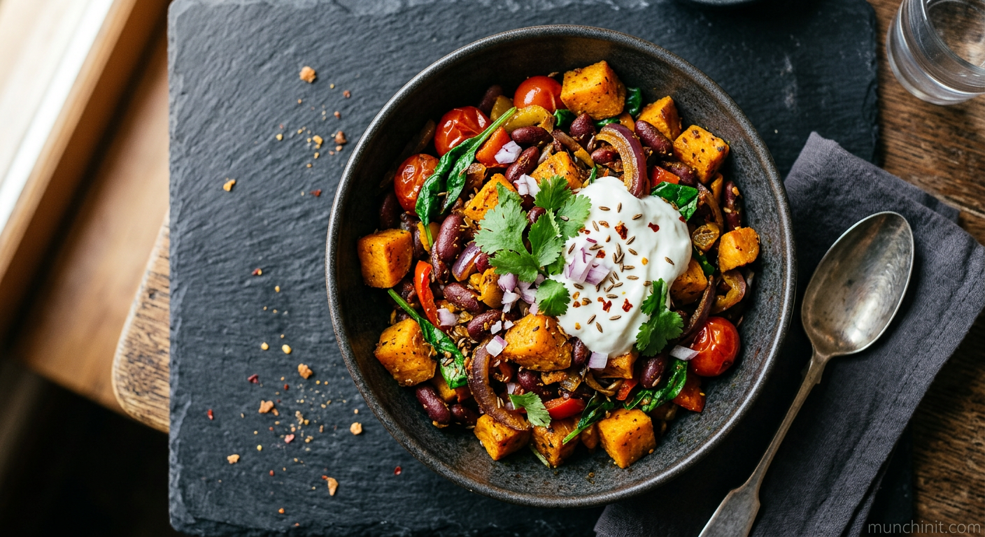 Indian Spiced Sweet Potato & Kidney Bean Hash Bowl