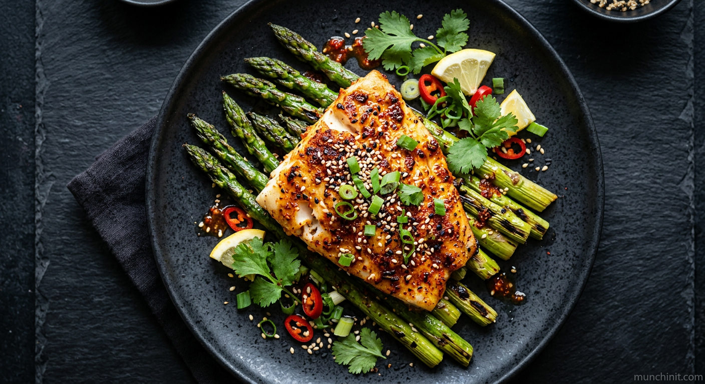 Gochugaru Roasted White Fish with Asparagus