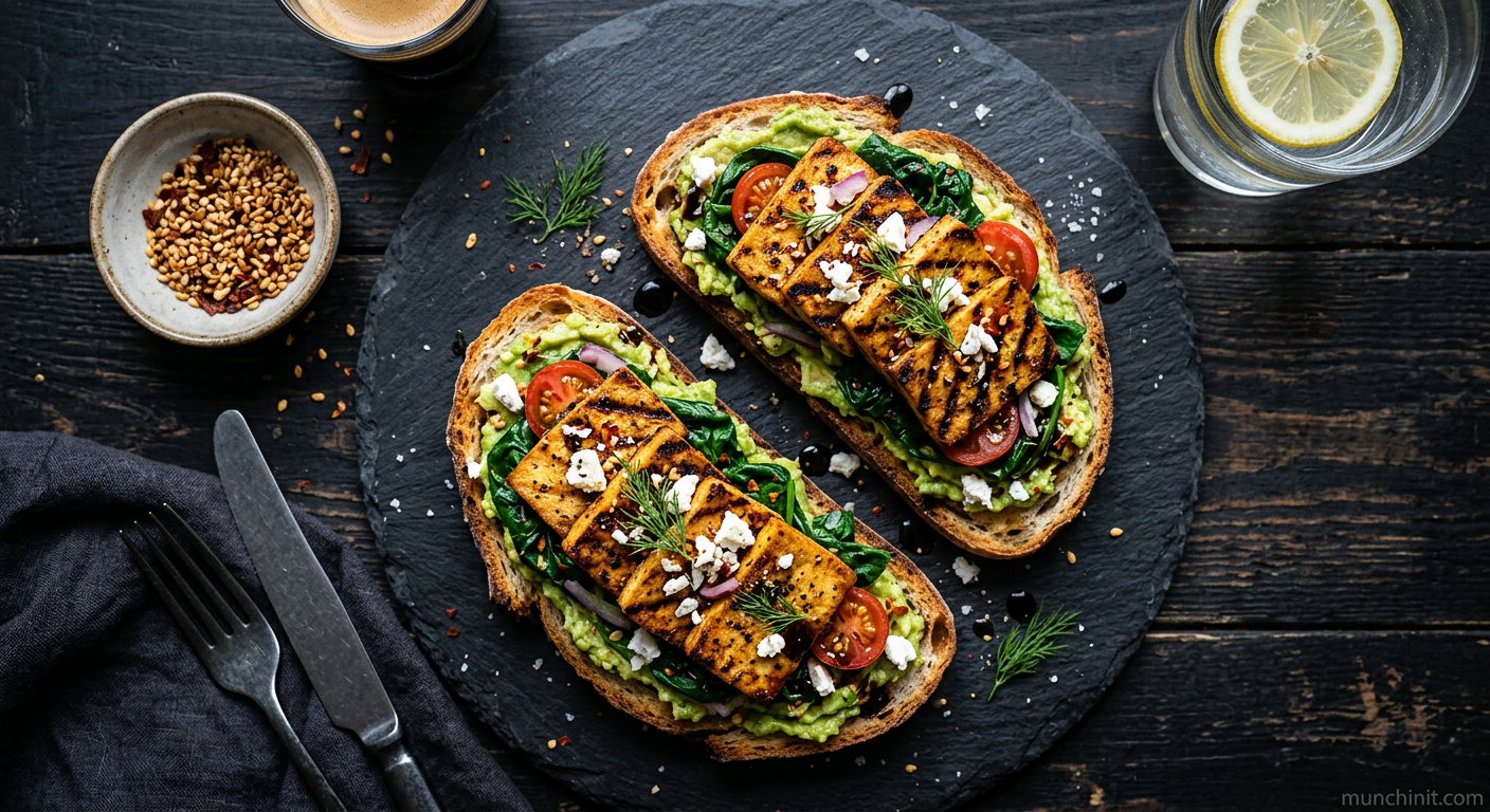 Grill-Pressed Crispy Tofu & Spinach Brunch Toast