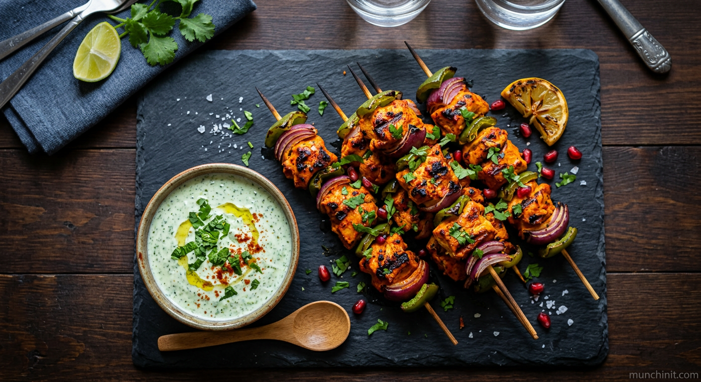 High-Protein Tandoori Chicken Tikka Skewers with Mint Raita
