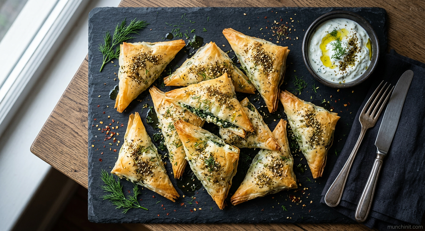Spinach and Ricotta Filo Triangles with Za'atar