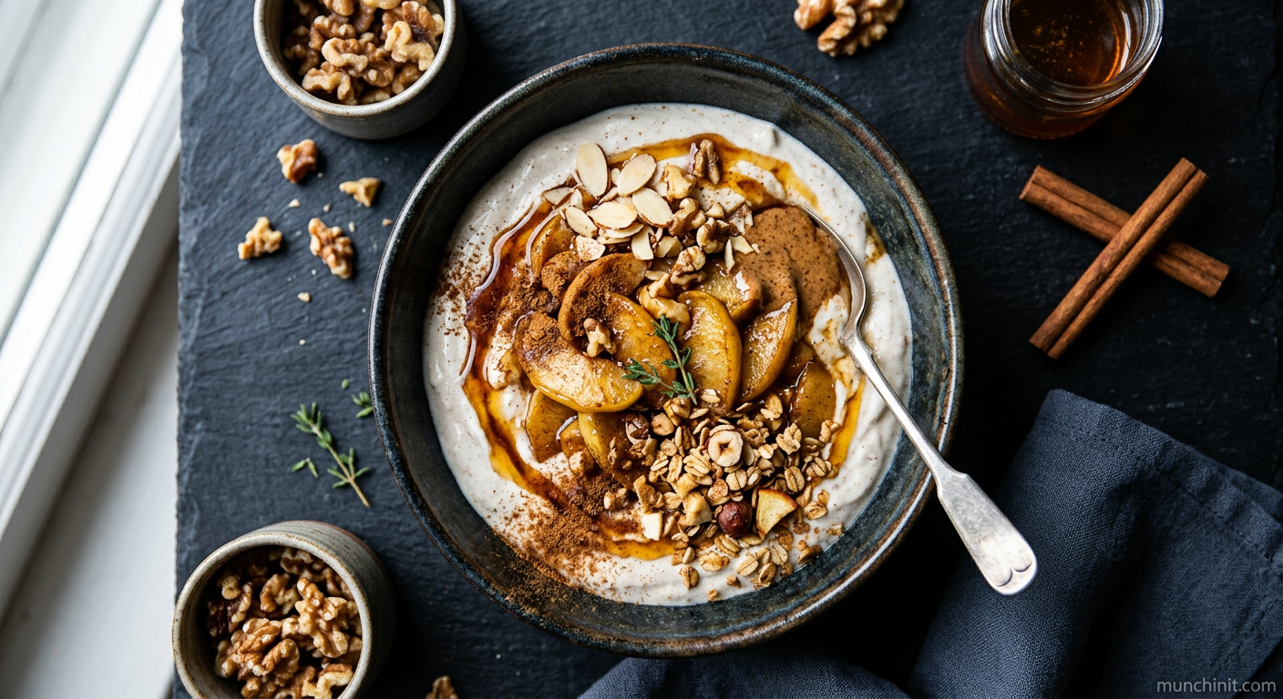 Spanish-Style Warm Apple & Cinnamon Protein Yogurt Bowl