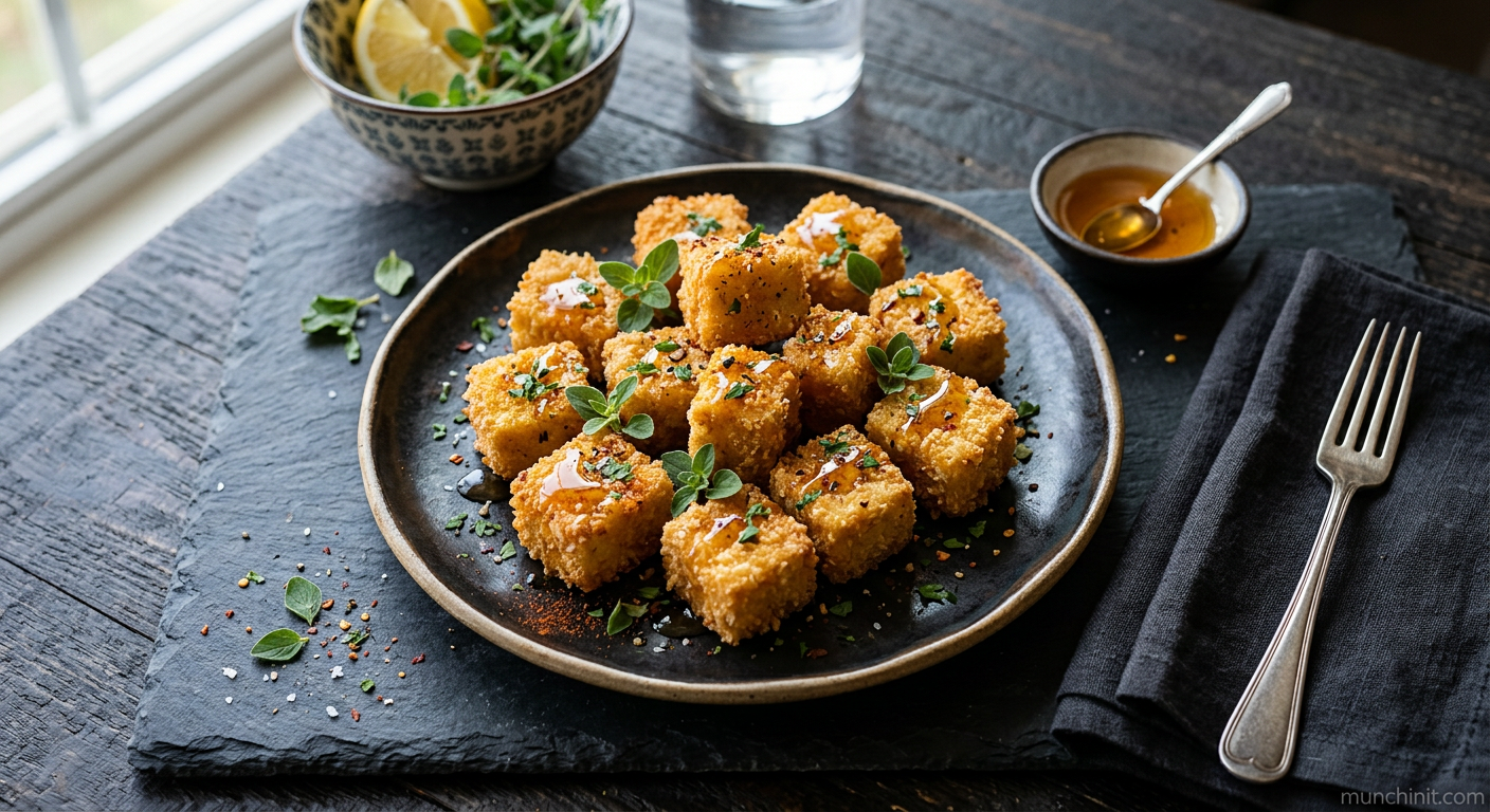 Crispy Tofu Saganaki Bites with Agave Drizzle