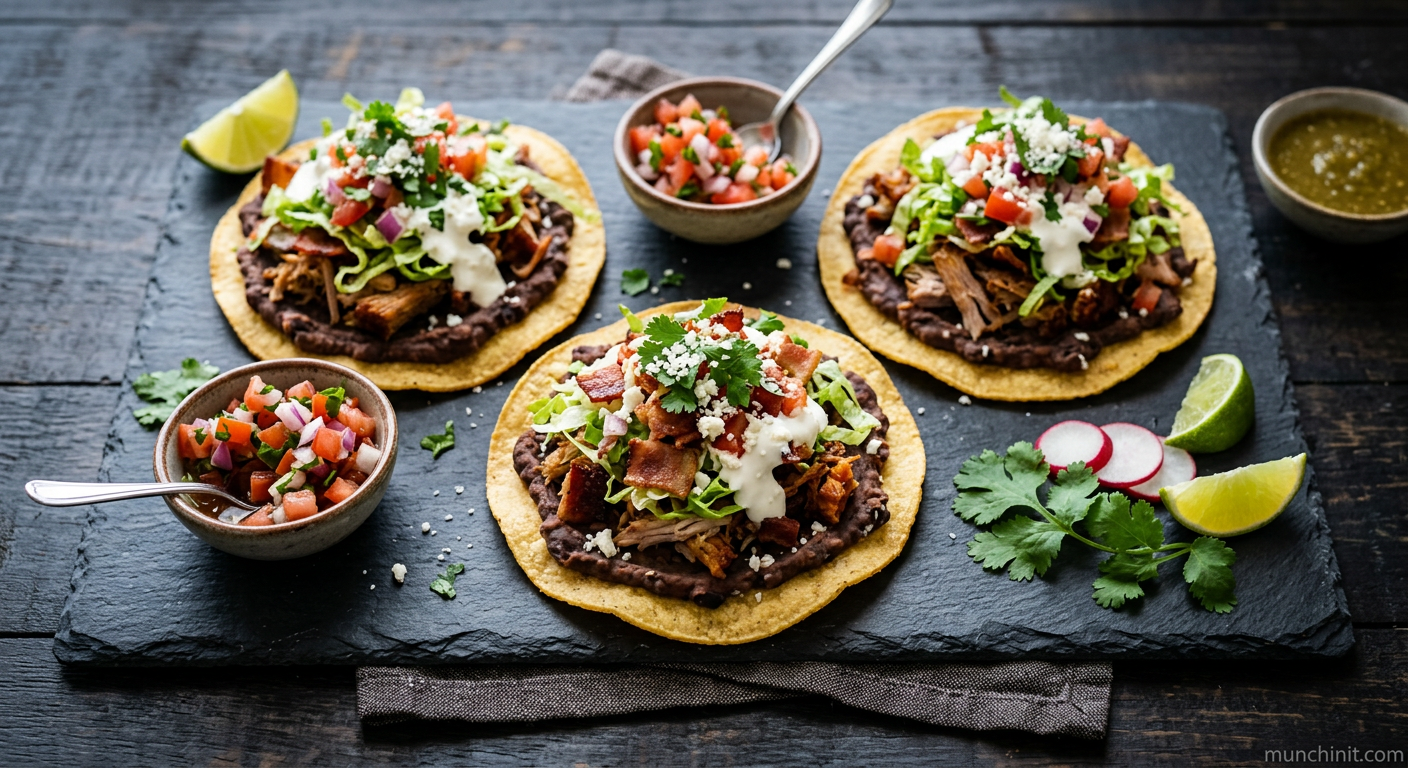 Crispy Pork Bacon & Bean Tostadas