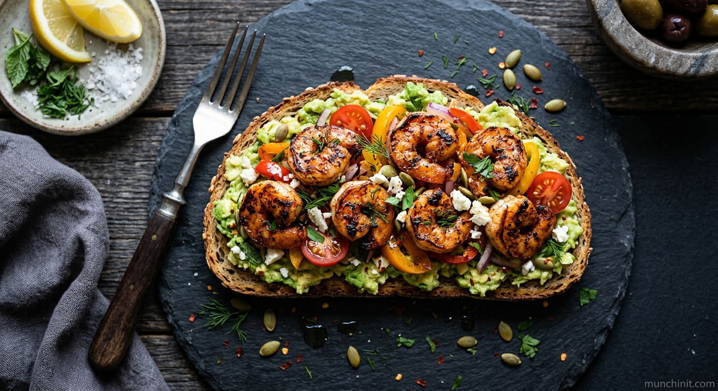 Greek Paleo Smoked Paprika Prawn & Bell Pepper Avocado Toast