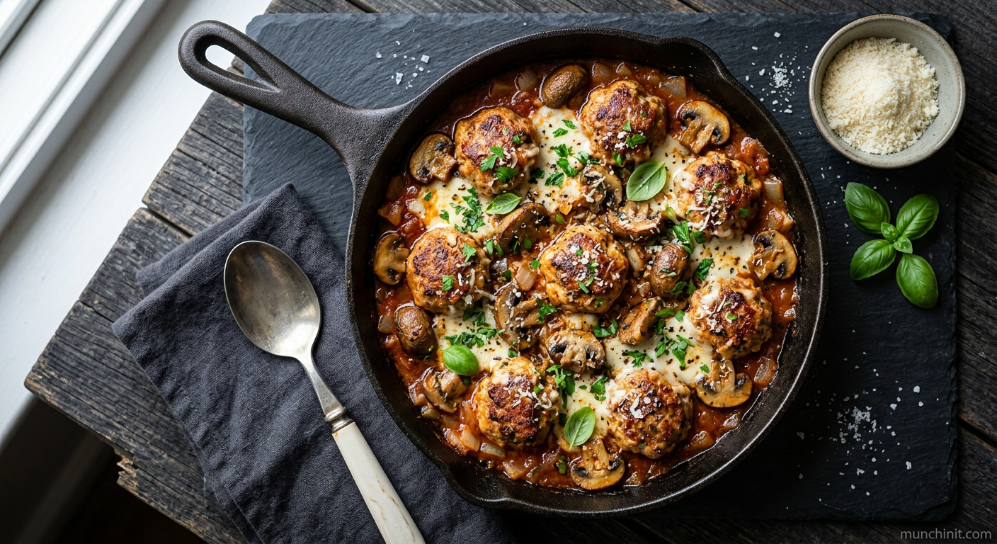 Keto Italian Turkey Meatball & Mushroom Skillet