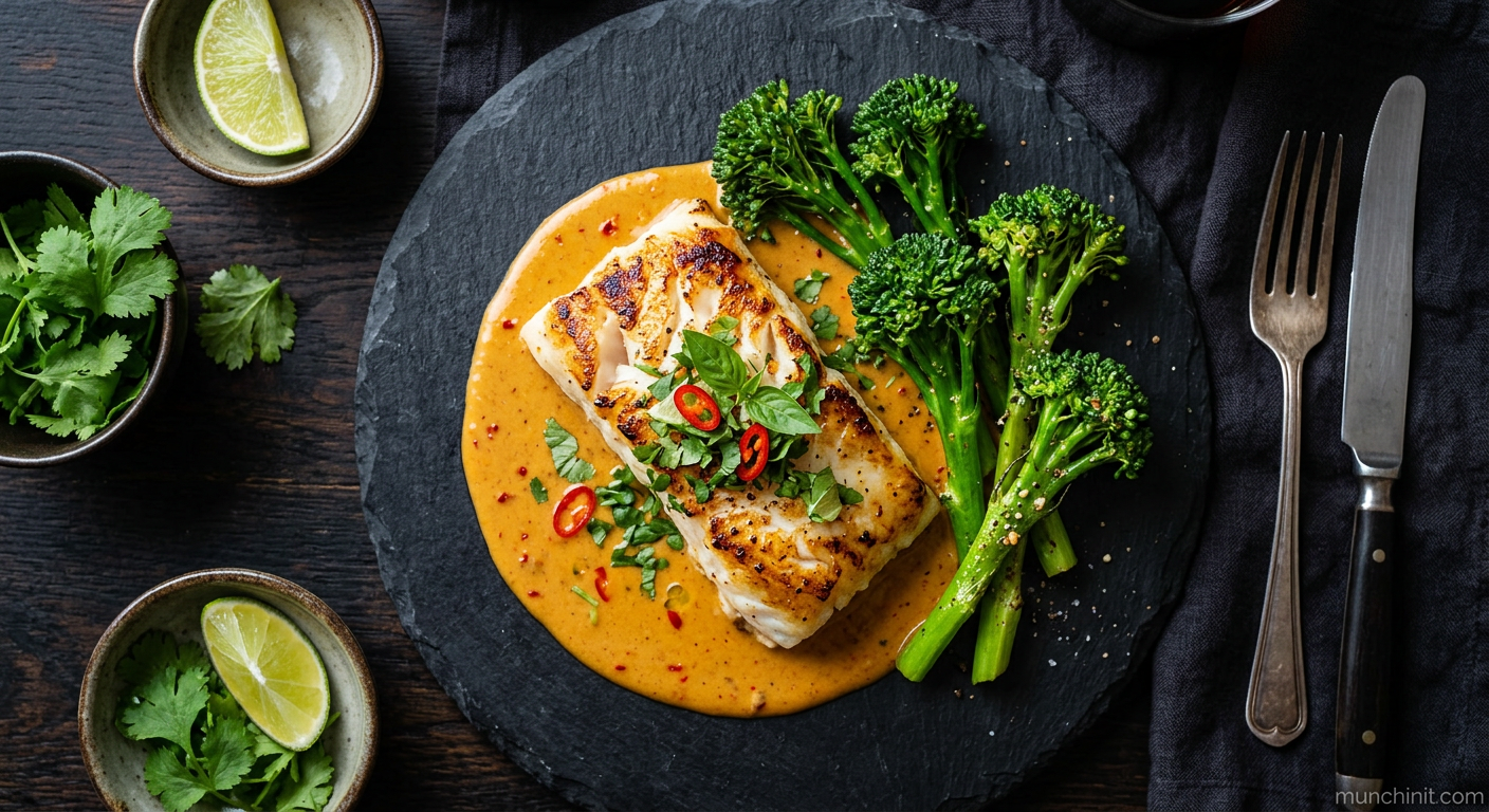 Simple Pan-Seared White Fish with Thai "Peanut-Free" Sauce & Broccolini