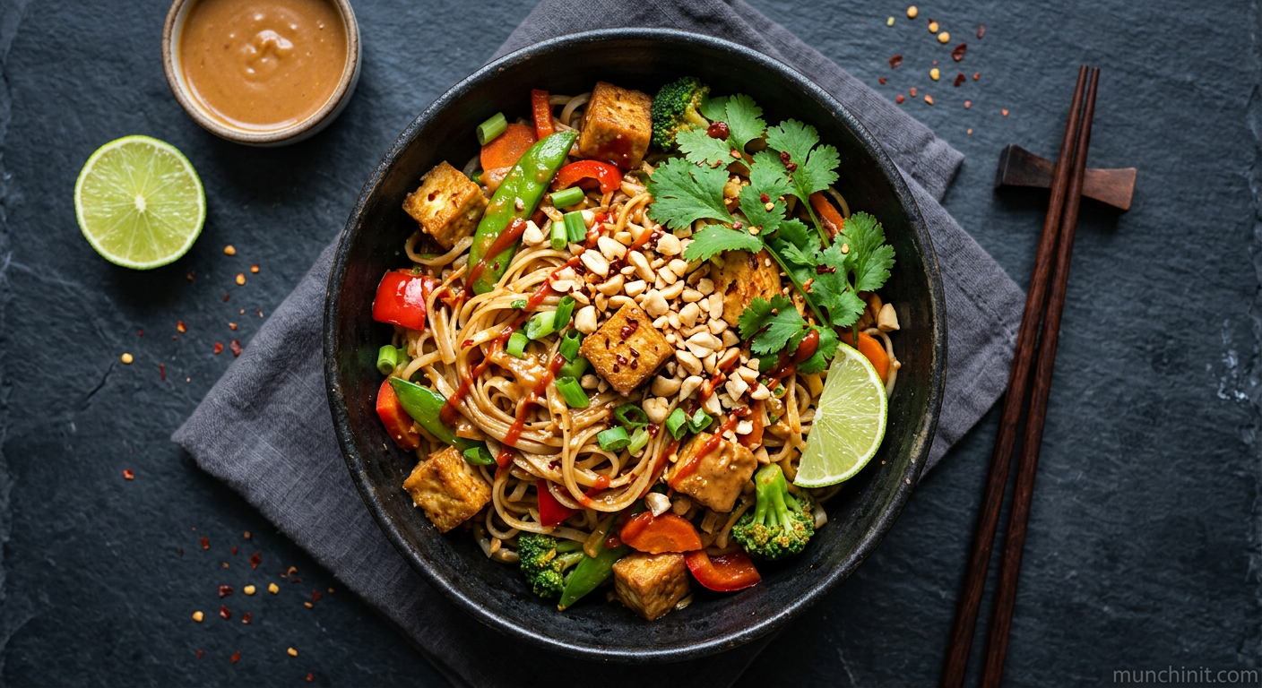 Spicy Peanut Tofu Stir-Fry with Rice Noodles