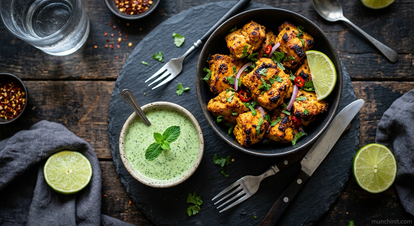 Air-Fried Chicken Tikka with Mint Chutney