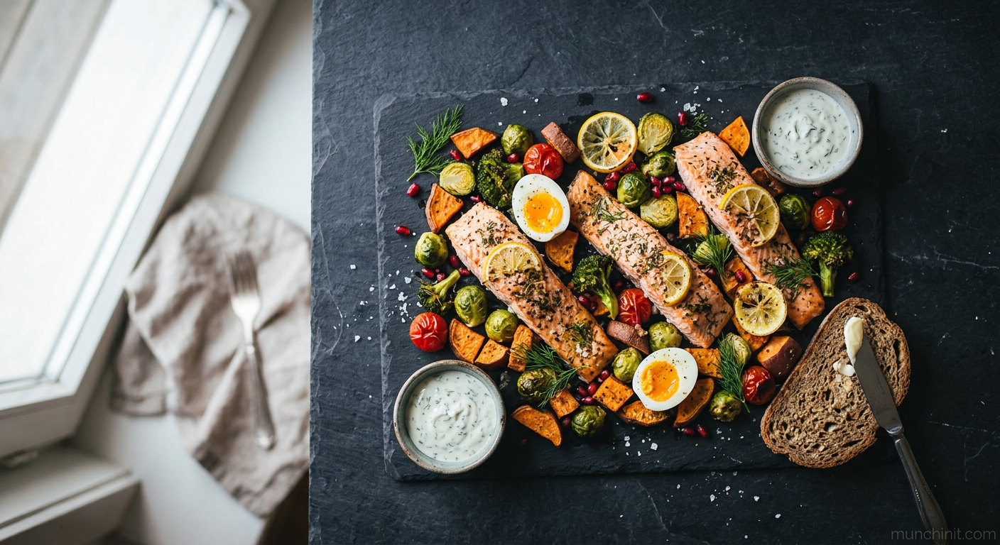 High-Protein Roasted Salmon & Veggie Brunch Traybake