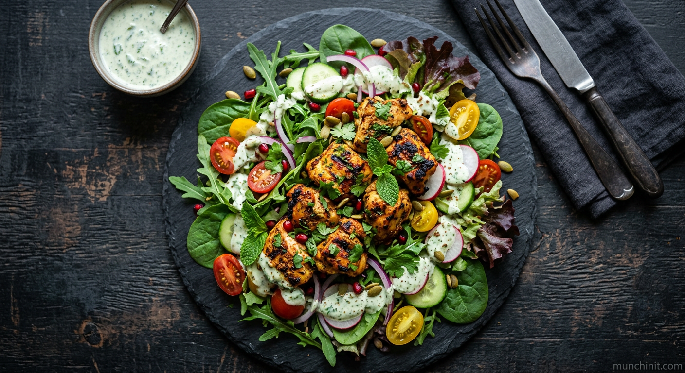 Chicken Tikka Salad with Mint Raita Dressing