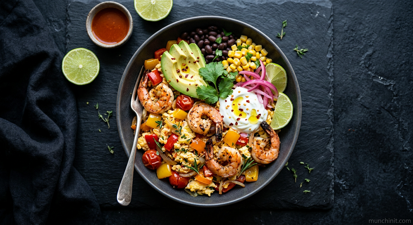 Provençal Prawn and Bell Pepper Scramble Burrito Bowl
