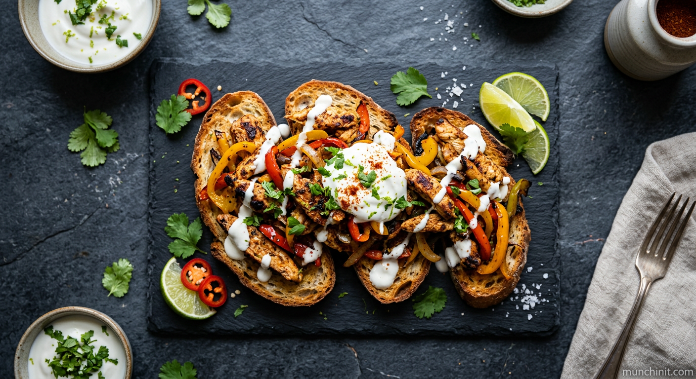 Air-Fried Chicken Fajita Toast with Greek Yogurt