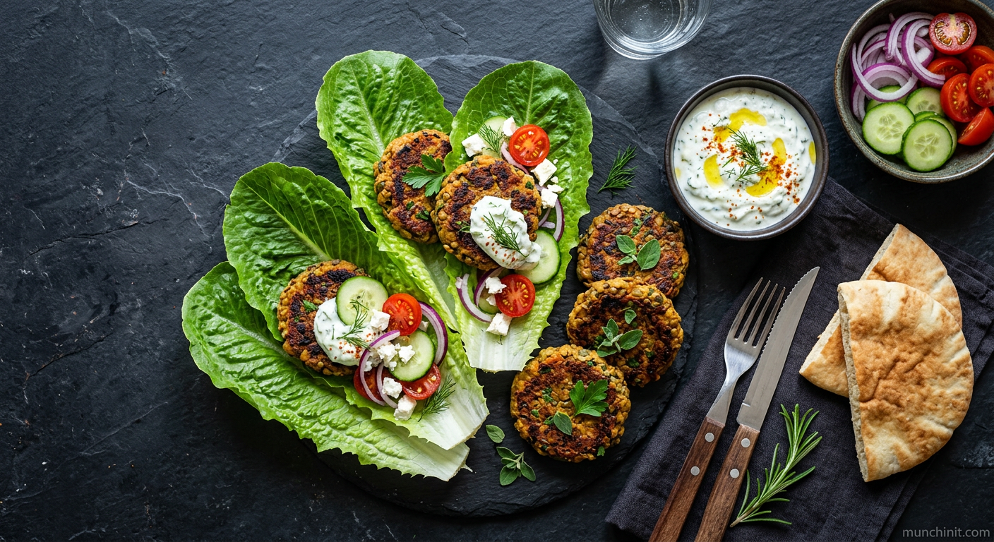 Greek Spiced Lentil Patties with Crispy Romaine Wraps