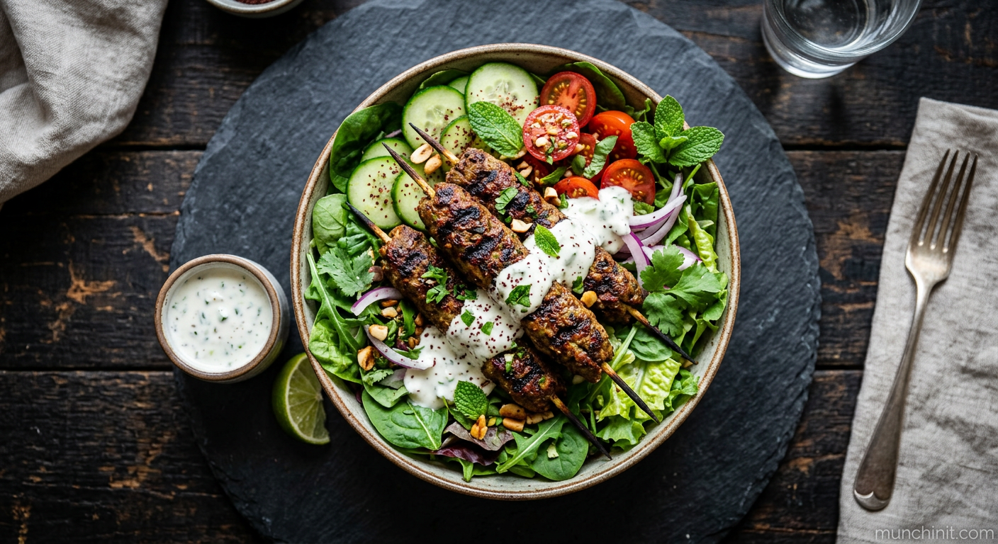 Keto Lamb Seekh Kebab Salad Bowl with Raita Dressing