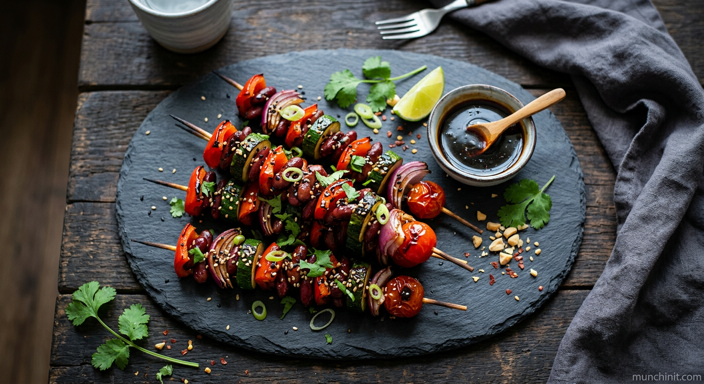 Soy-Glazed Kidney Bean & Vegetable Skewers