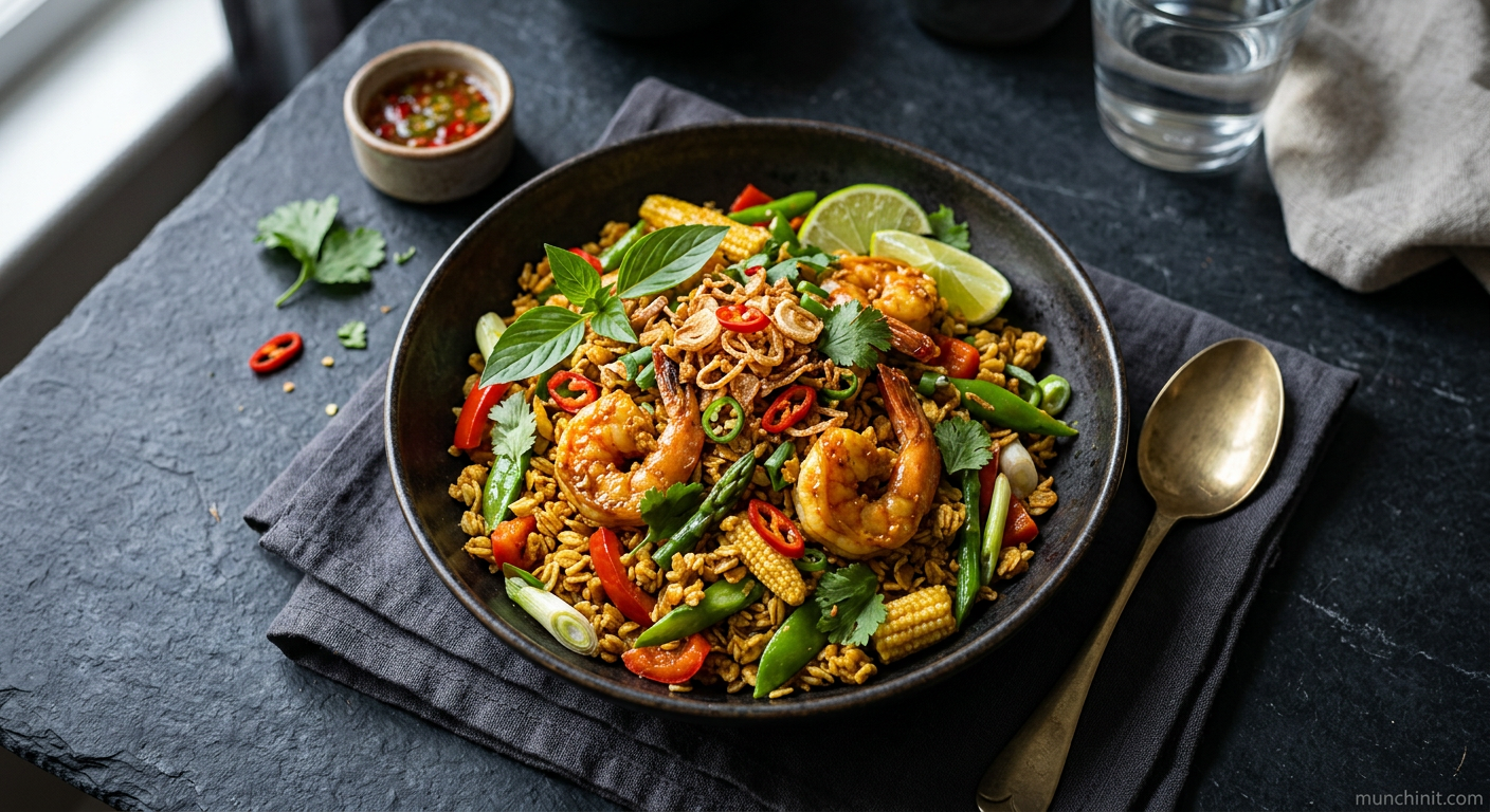 Thai Curried Prawn & Vegetable Cereal with Crispy Shallots