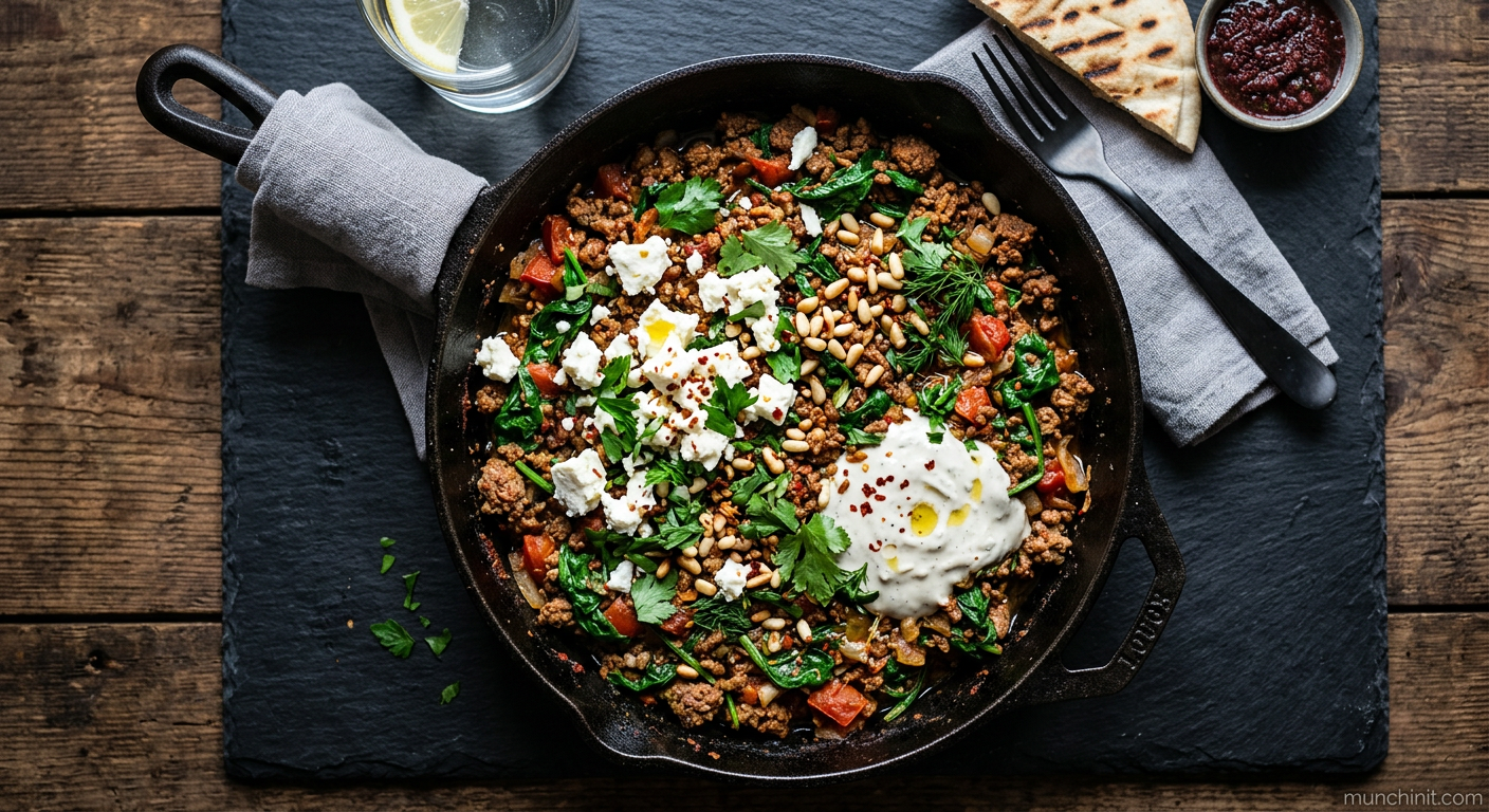 Middle Eastern Beef & Spinach Skillet with Feta