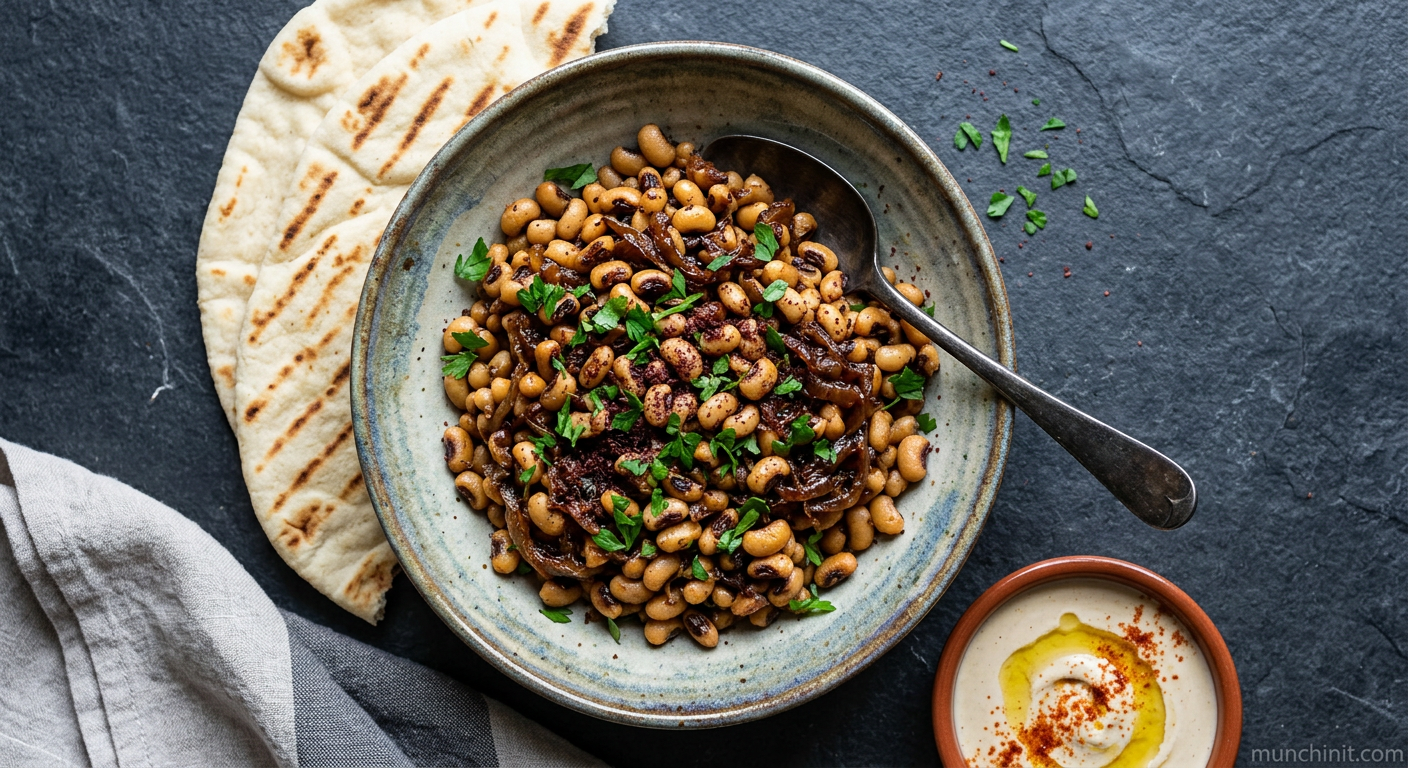 Middle Eastern Crispy Black-Eyed Beans with Caramelised Onions