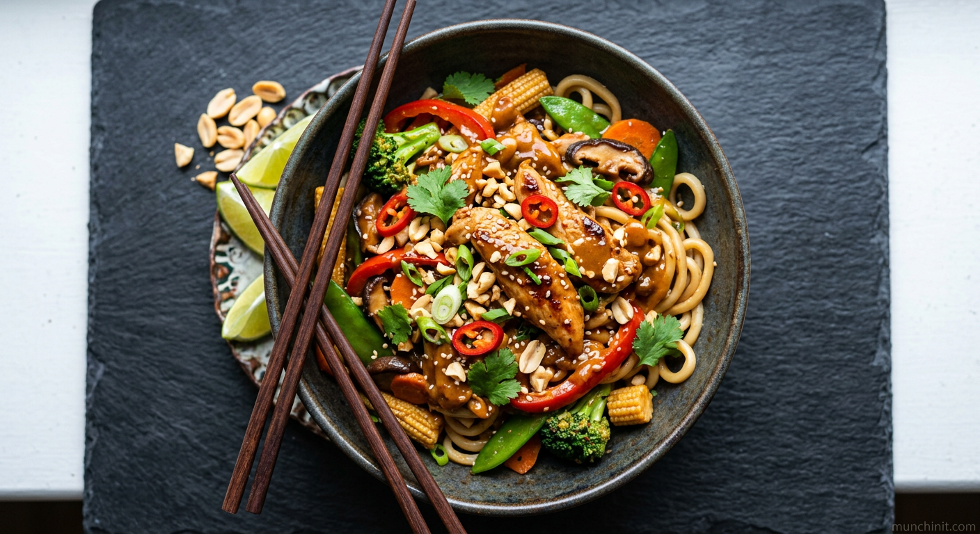 Creative Chicken and Veggie Noodle Stir-Fry with Peanut Sauce