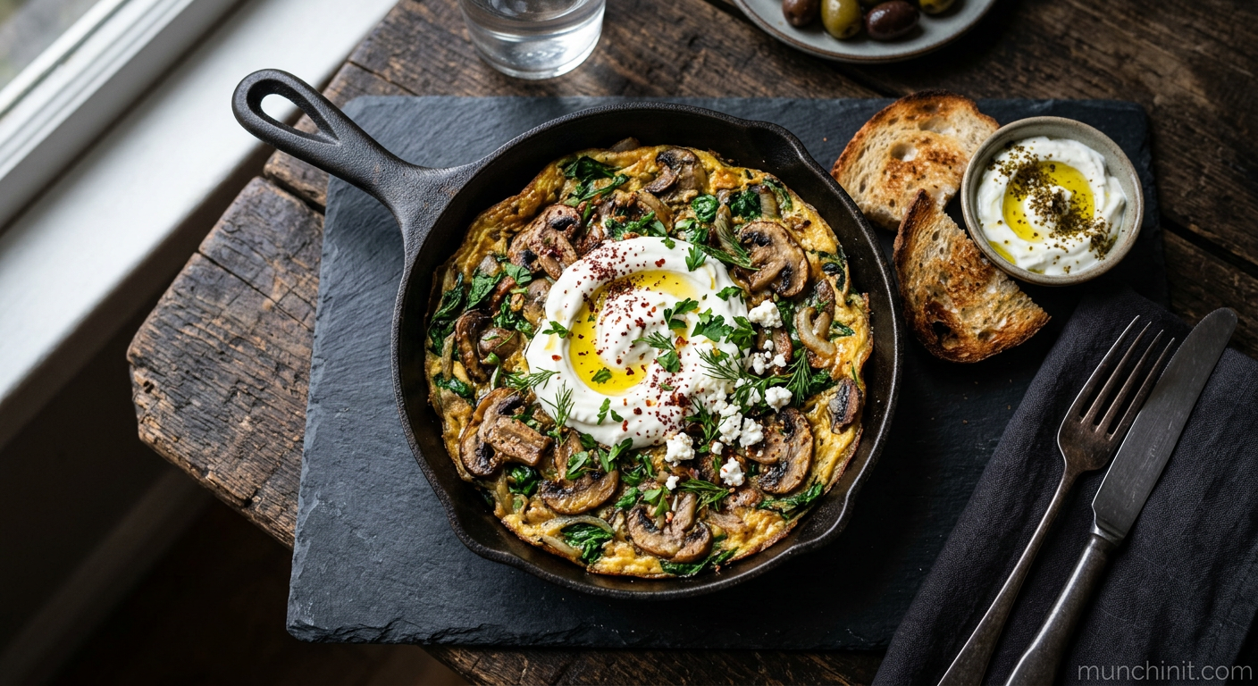 Middle Eastern Mushroom & Spinach Omelette with Labneh