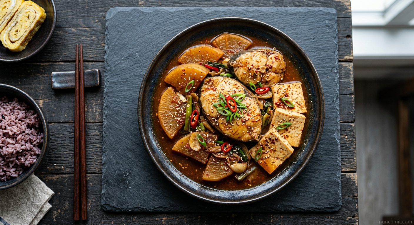 Korean Braised Haddock with Daikon and Tofu