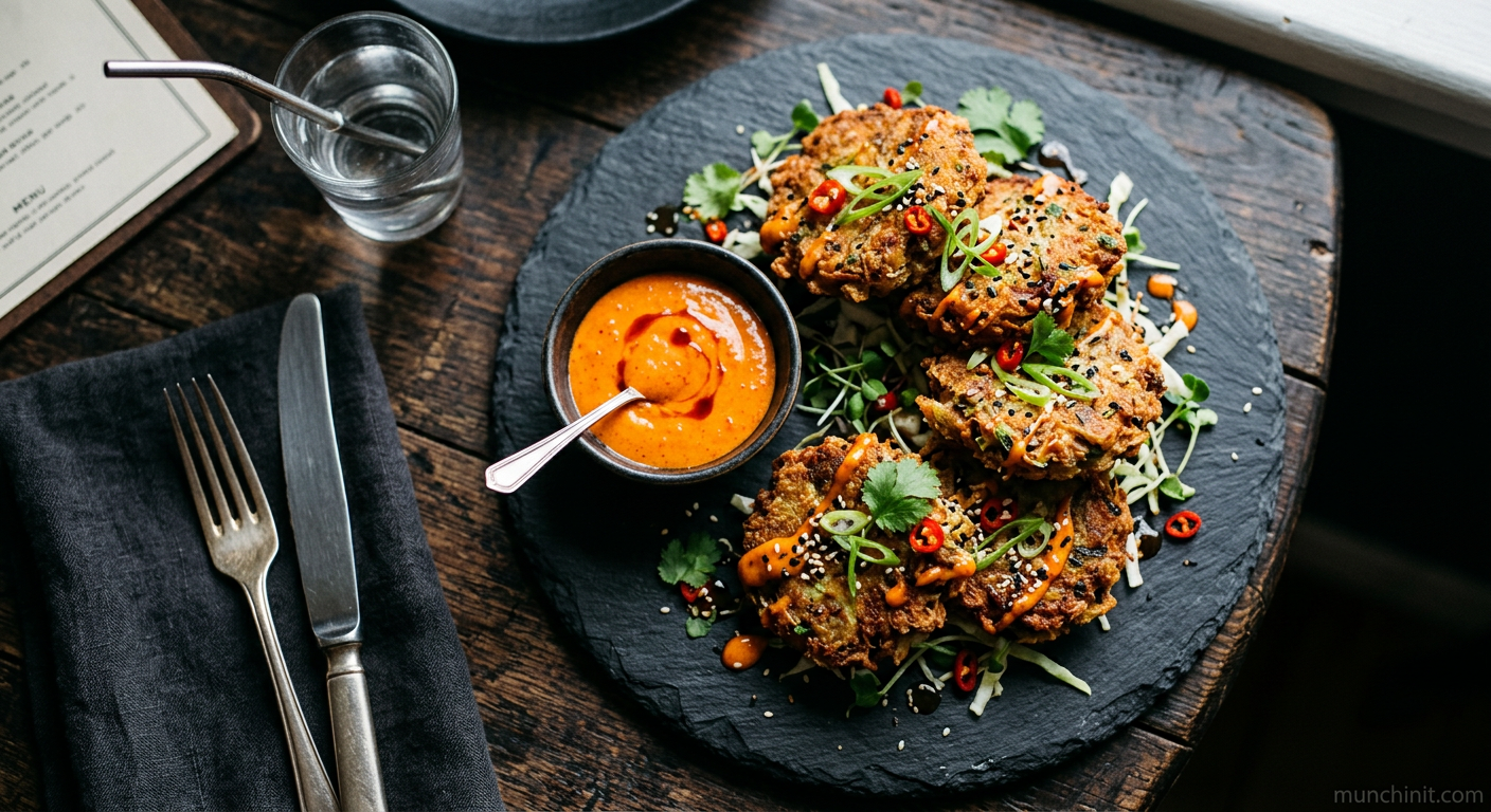 Korean Lamb & Zucchini Fritters with Spicy Aioli
