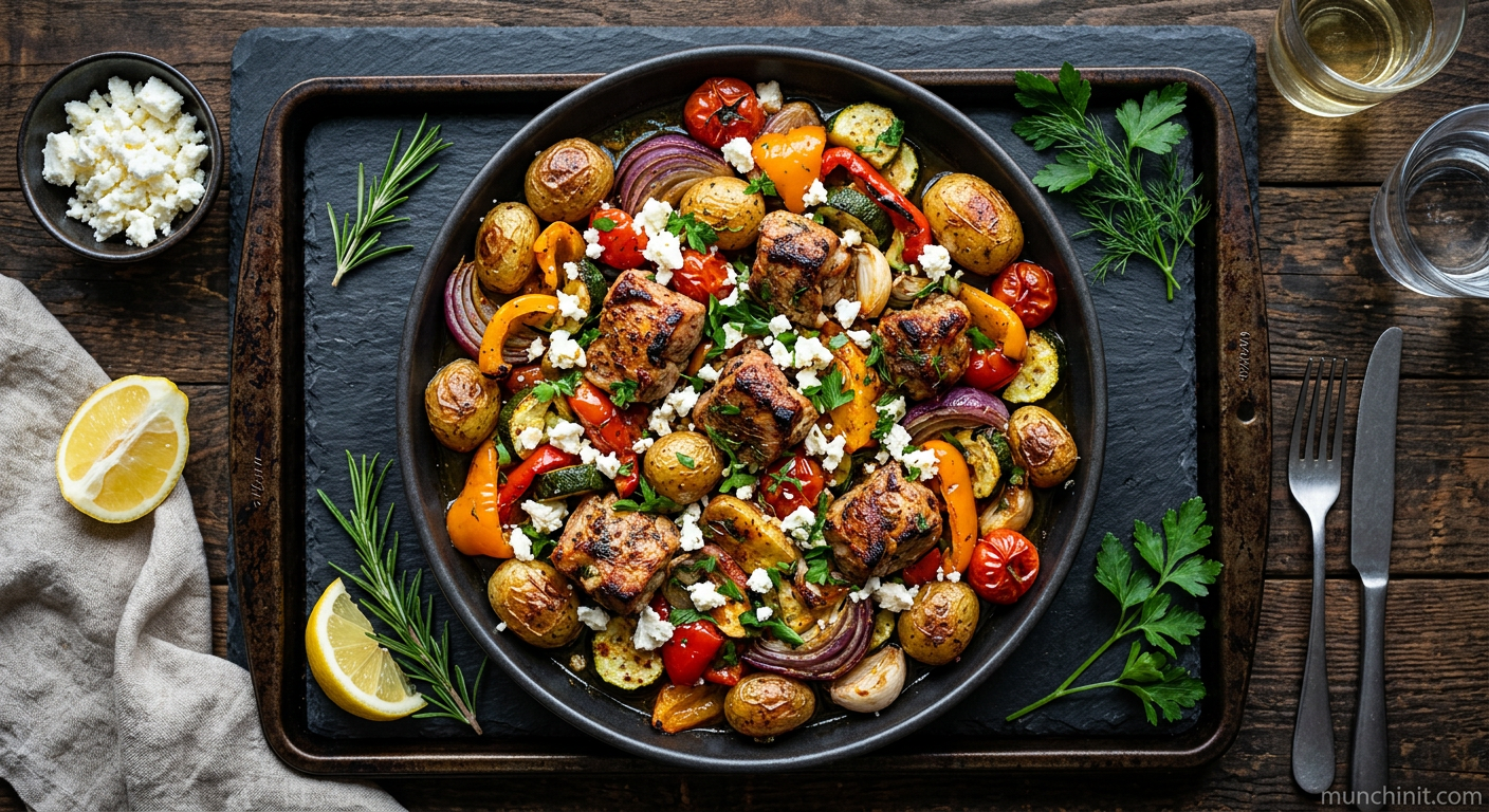 A Popular Dish: Spanish Sheet Pan Lamb and Vegetable Medley with Feta