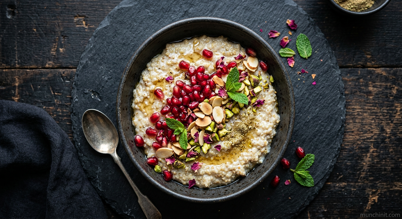 Moroccan Rosewater & Cardamom Quinoa Porridge with Pomegranate