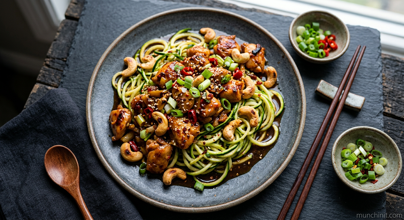 Paleo Air-Fryer Kung Pao Chicken with Courgette Noodles