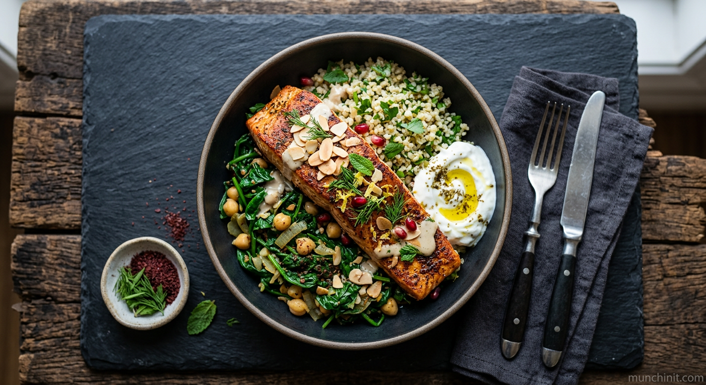 Middle Eastern Spiced Salmon & Spinach Microwave Bowl