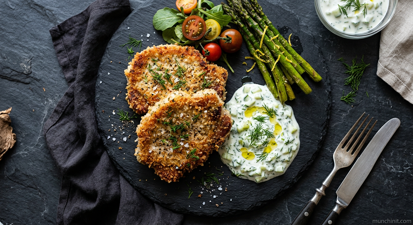 Oven-Baked Crispy Pork Loin Chops with Cucumber-Dill Yogurt