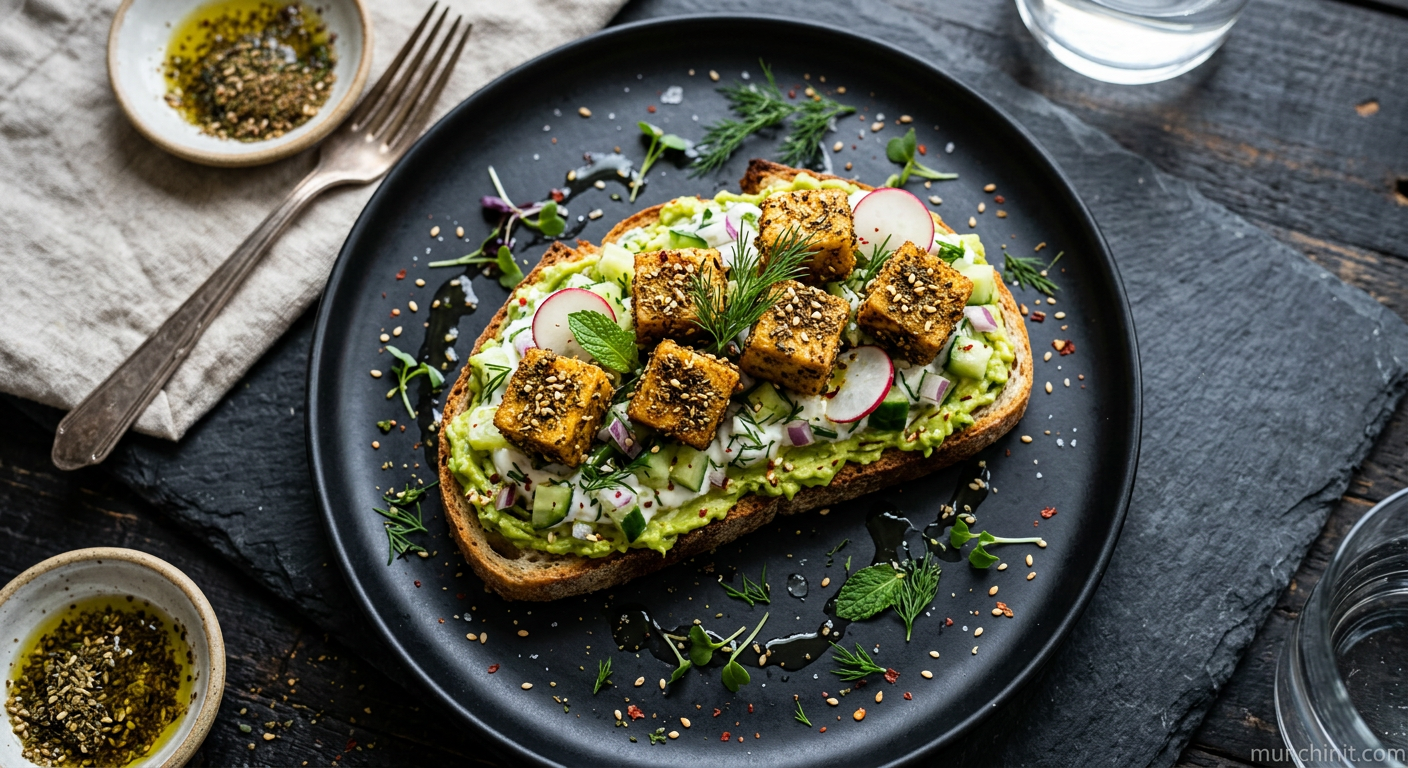 Crispy Za'atar Tofu & Cucumber-Yogurt Avocado Toast