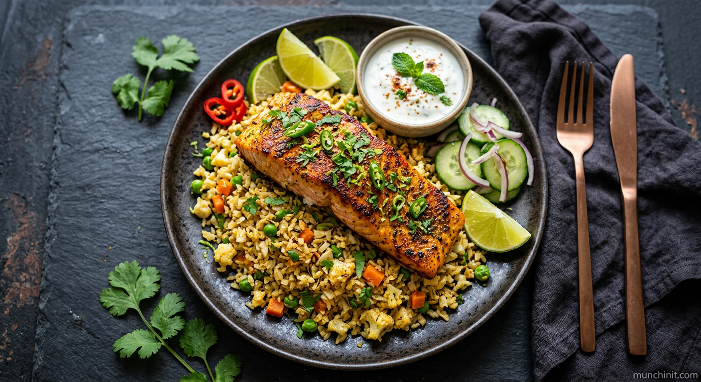 Spicy Indian-Spiced Salmon with Cauliflower Rice