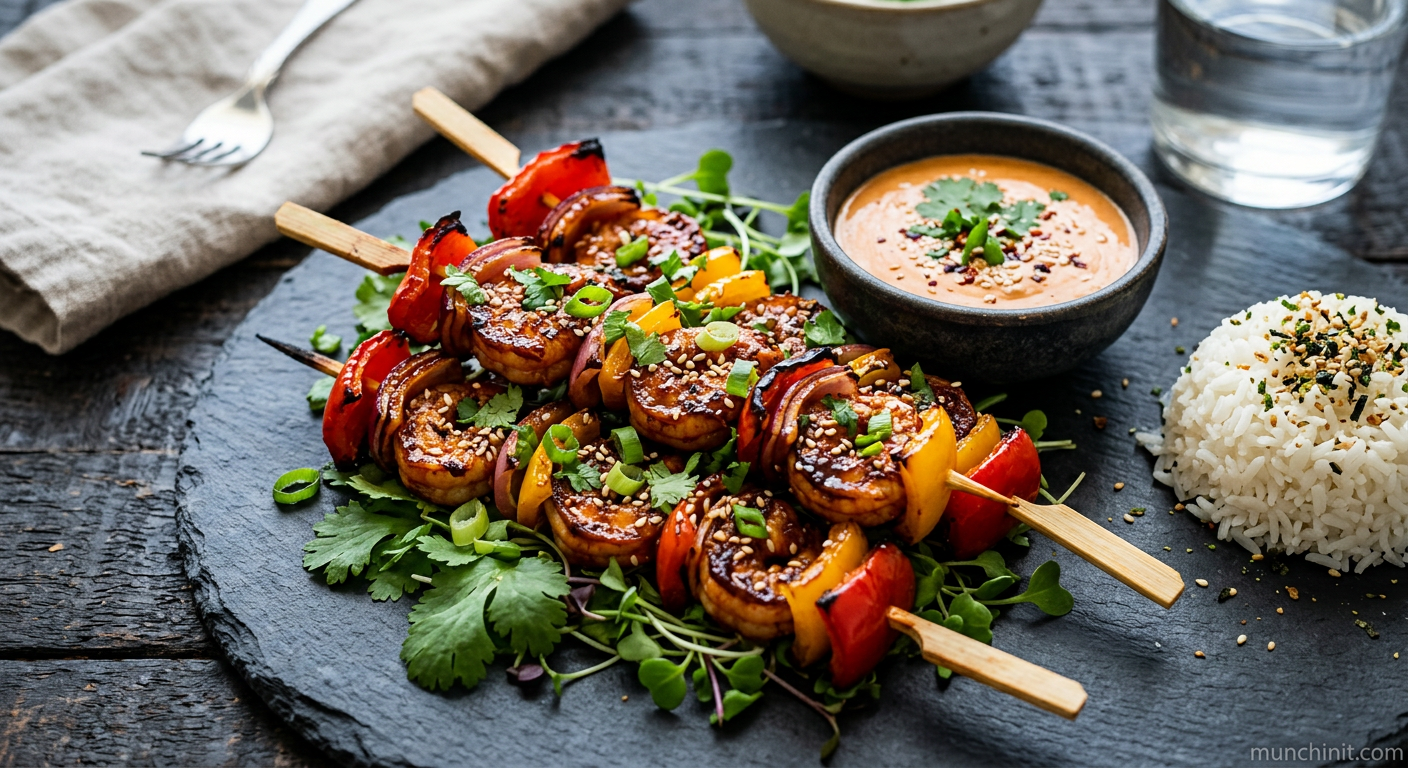 Air-Fried Gochujang "Prawn" Skewers with Bell Peppers