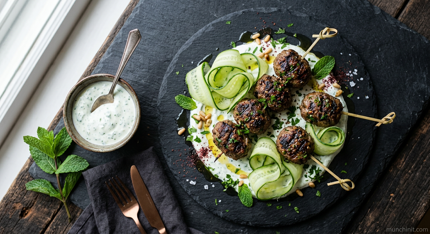 Mini Lamb Koftas with Mint Yogurt & Cucumber Ribbons