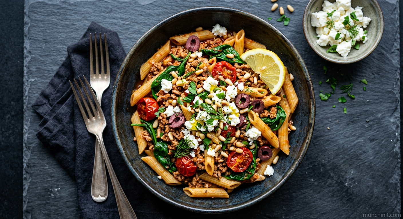 Mediterranean Turkey Mince Pasta with Feta & Spinach