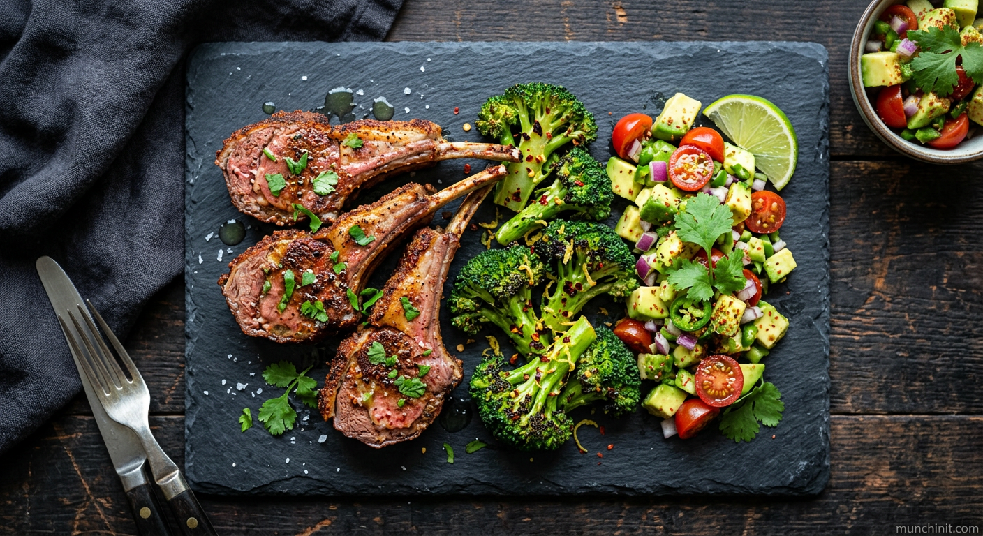 Mexican Air-Fried Lamb Chops with Spicy Broccoli & Avocado Salsa