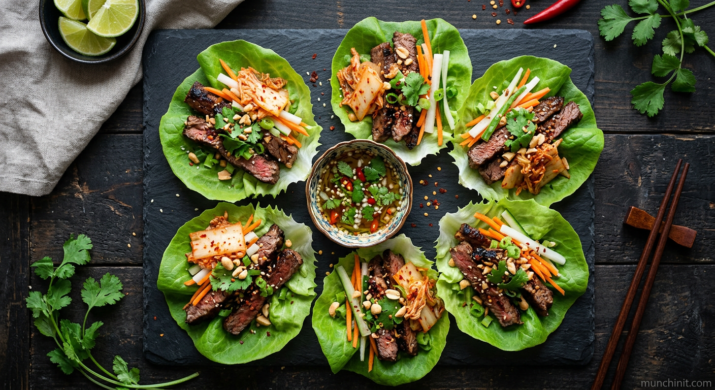 Keto Vietnamese Beef and Kimchi Lettuce Wraps